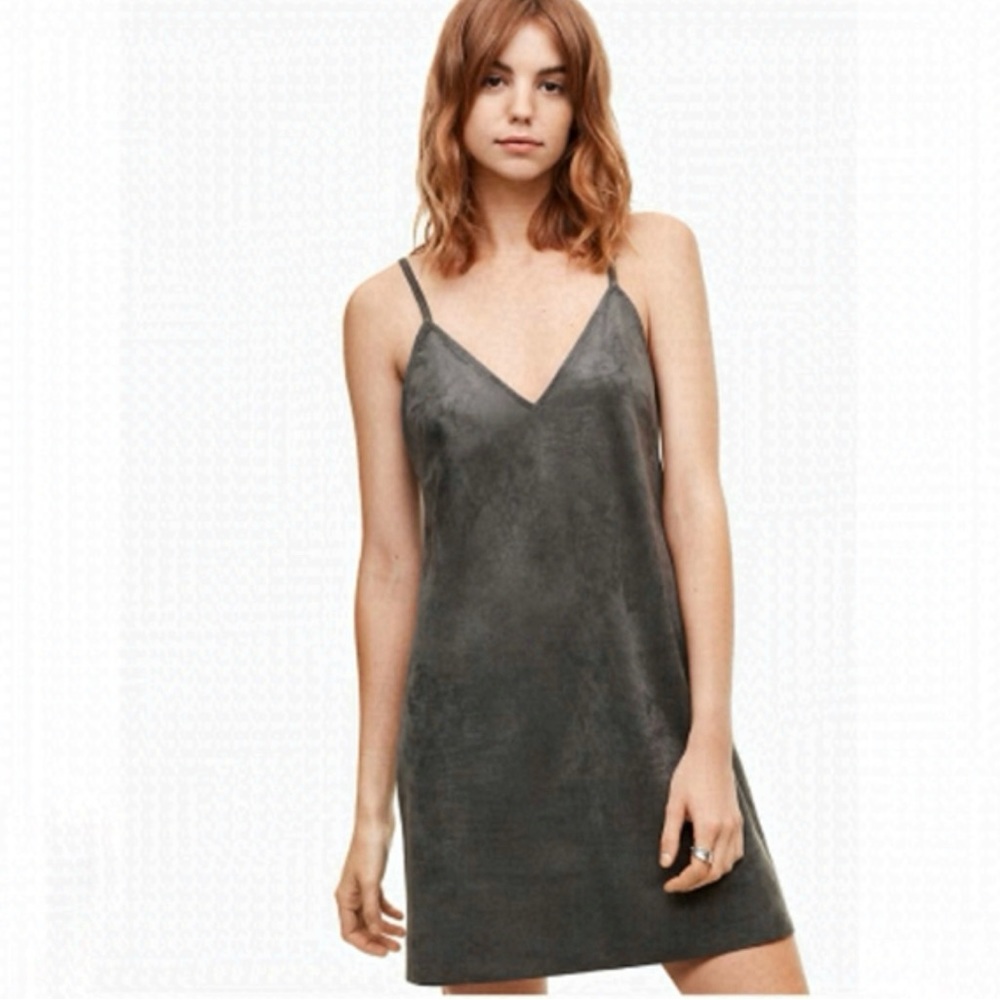 Aritzia Wilfred Free‎ XS Dark Charcoal Vivienne Mini Slip Dress Faux Suede